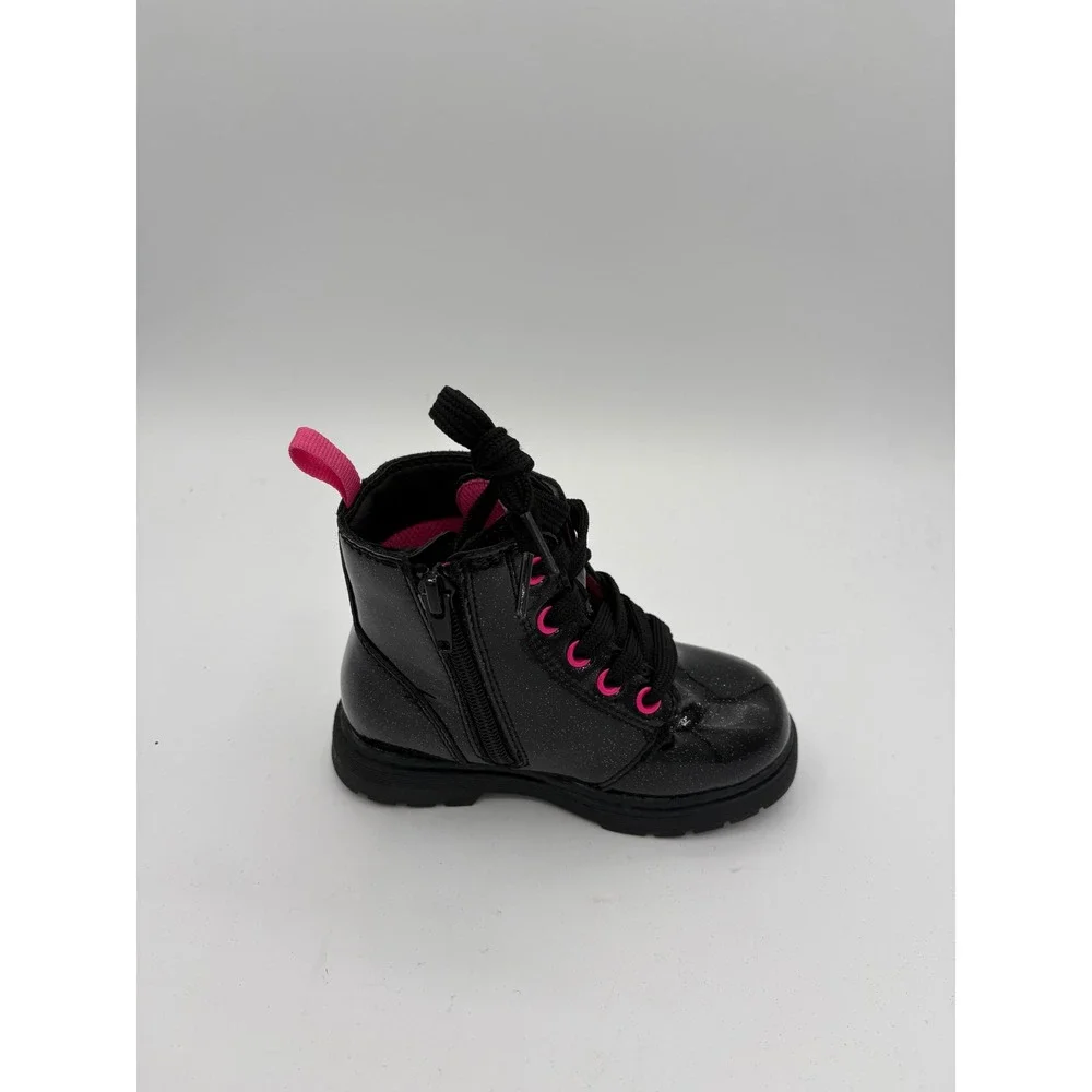 Hello Kitty Kids Black Glitter Combat Boots Pink Accents Size 8 TBNWS008JNA